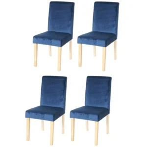 Littau fluwelen eetkamerstoel (set van 4), petrolblauw, lichte poten MCW