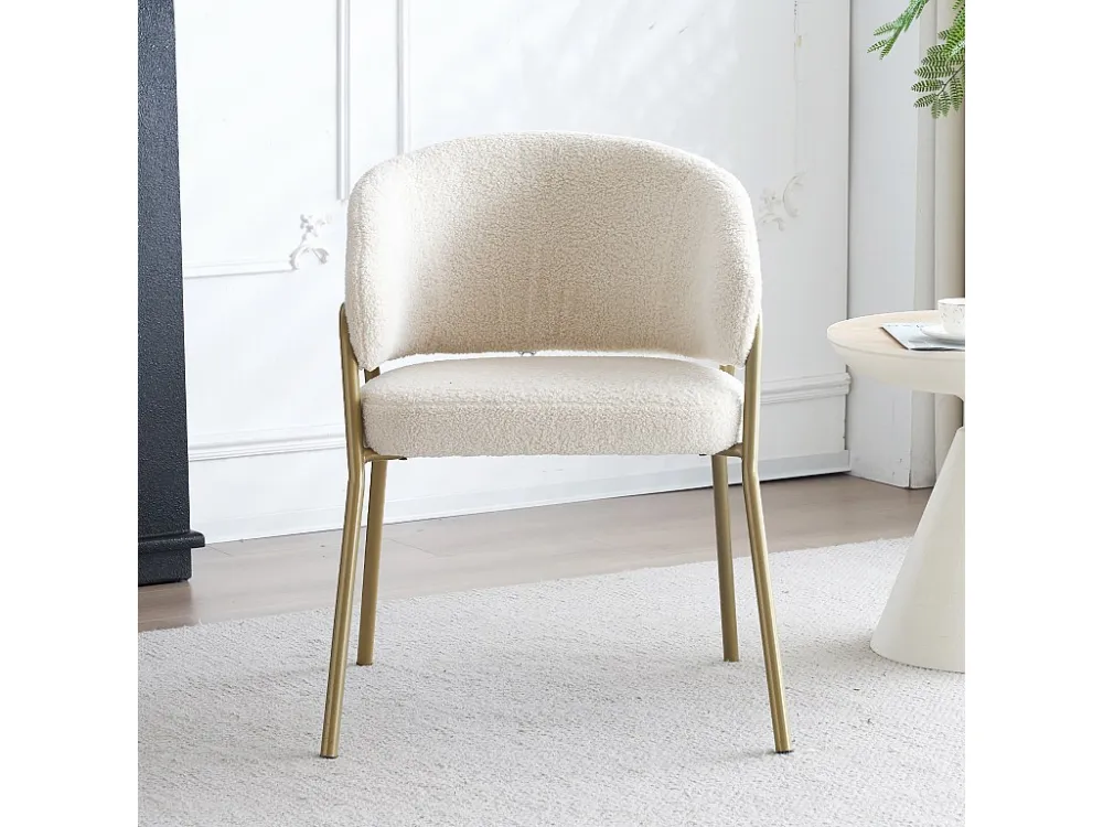 Eetkamerstoel fluweel en goud metaal - wit - 61 x 48 x 78 cm (1 stuk) Merax