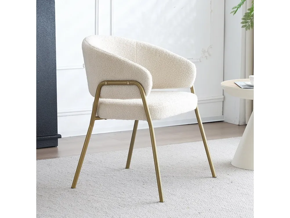 Eetkamerstoel fluweel en goud metaal - wit - 61 x 48 x 78 cm (1 stuk) Merax