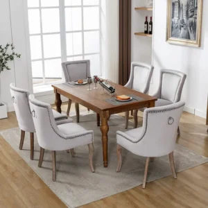 Luxe eetkamerstoel (keukenstoel, woonkamerstoel, 4-delig), gestoffeerde stoel met spijkerkopversiering, massief houten pot...