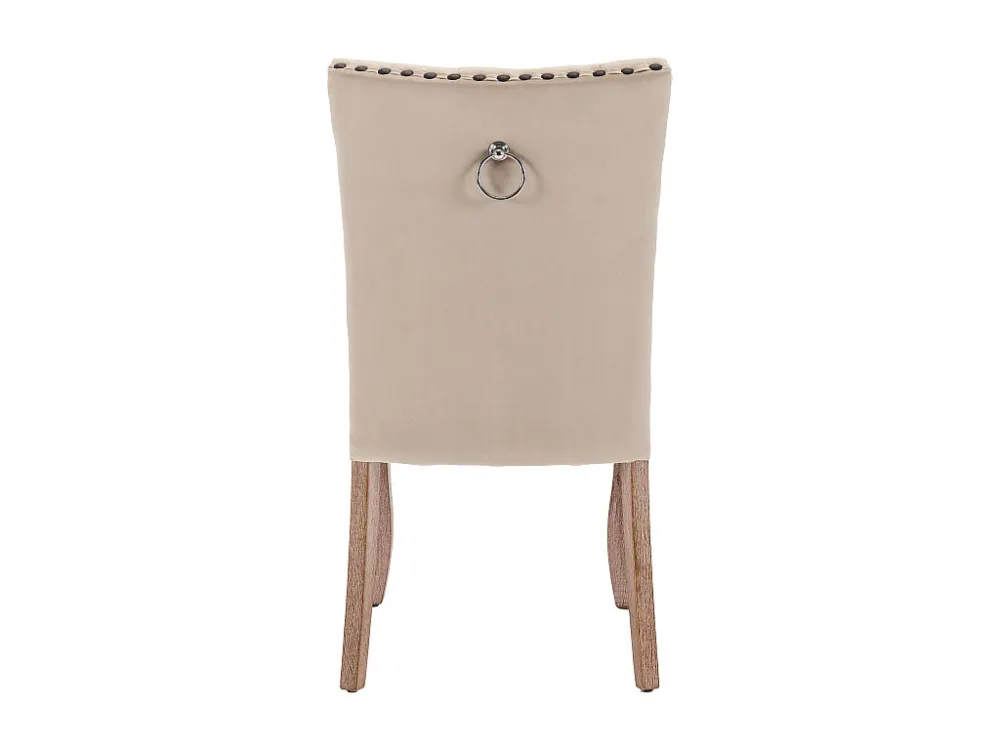 Set van 2 eetkamerstoelen bekleed met fluweel - Massief walnoot poten - Knoopdecoratie - Beige Merax