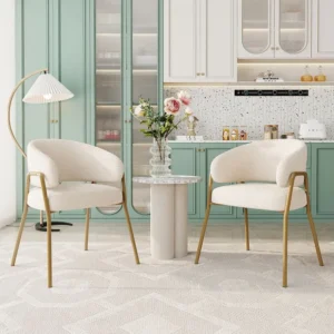 Set van 2 eetkamerstoelen fluweel en goud metaal - wit - 61 x 48 x 78 cm Merax