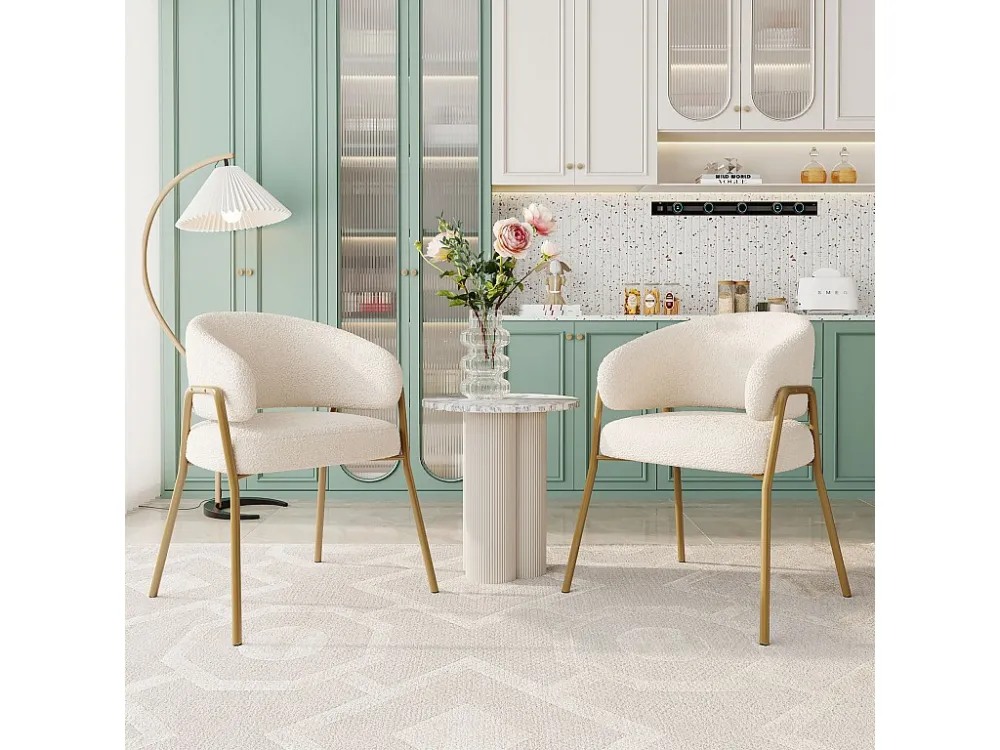 Set van 2 eetkamerstoelen fluweel en goud metaal - wit - 61 x 48 x 78 cm Merax
