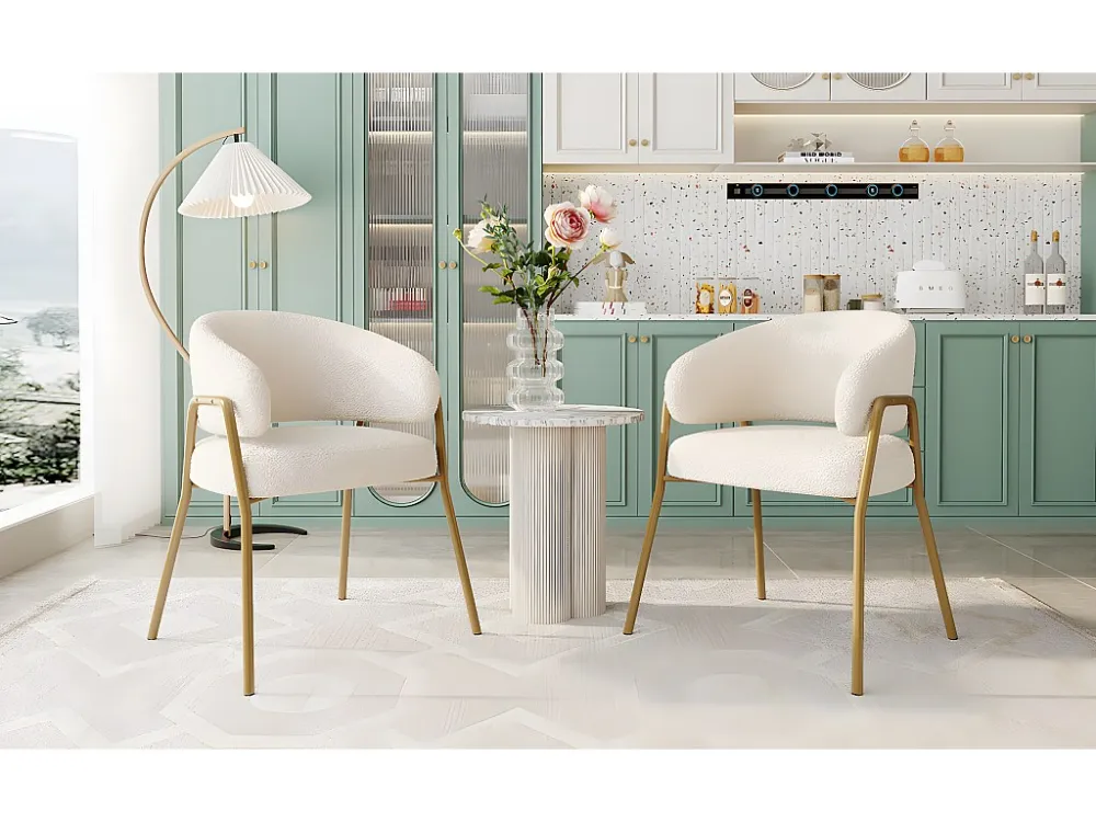 Set van 2 eetkamerstoelen fluweel en goud metaal - wit - 61 x 48 x 78 cm Merax