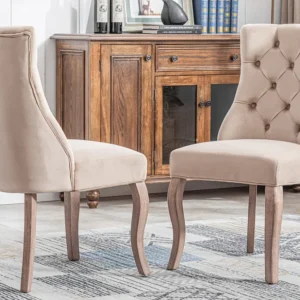 Set van 2 eetkamerstoelen - Fluweel en massief hout - Achterkant ruitpatroon - Beige Merax