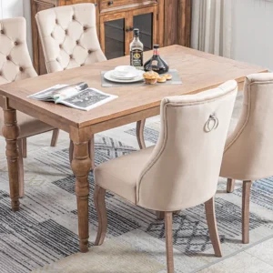 Set van 4 eetkamerstoelen - Fluweel en massief hout - Achterkant ruitpatroon - Beige Merax