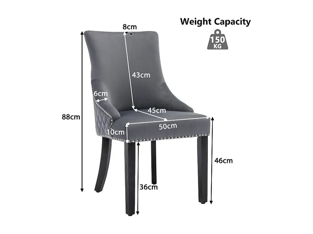 Set van 2 Eetkamerstoelen - Fluweel - Massief walnoot poten - Rugleuning met ruitpatroon - Grijs Merax