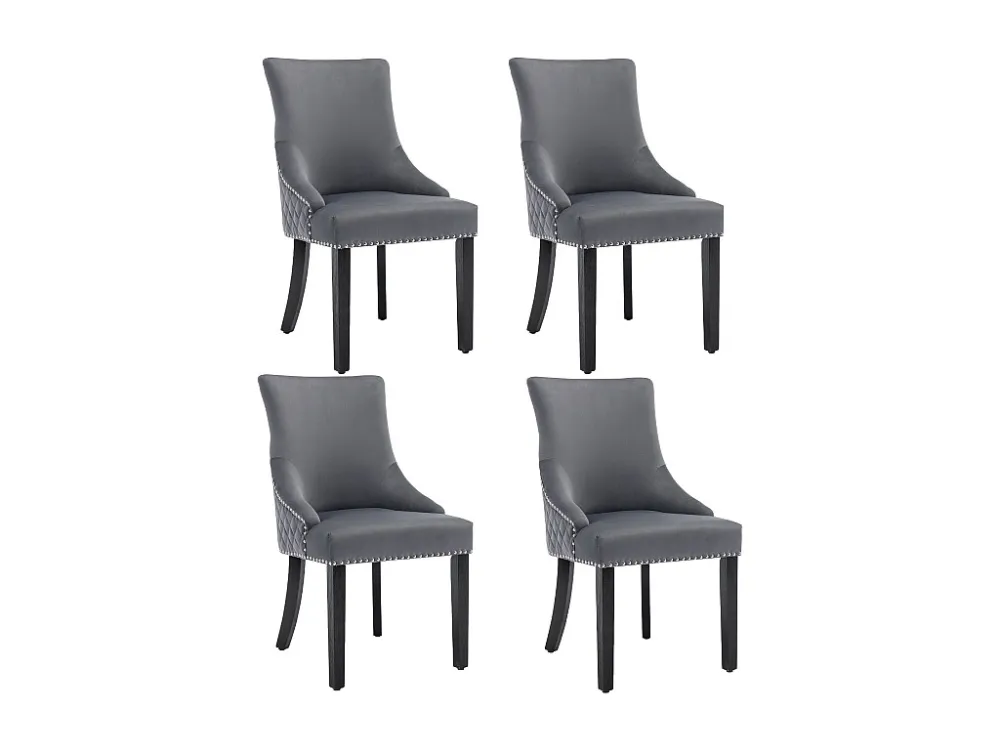 Set van 4 Eetkamerstoelen - Fluweel - Massief walnoot poten - Rugleuning met ruitpatroon - Grijs Merax