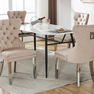 Set van 4 eetkamerstoelen - Fluweel en metaal - Ruitpatroon achterkant - Beige Merax