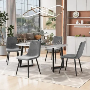 Set van 4 eetkamerstoelen - fluwelen stoelen - metalen structuur - donkergrijs Merax