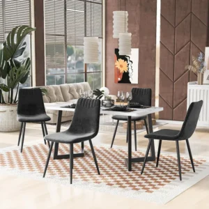 Set van 4 eetkamerstoelen - fluwelen stoelen - metalen structuur - Zwart Merax