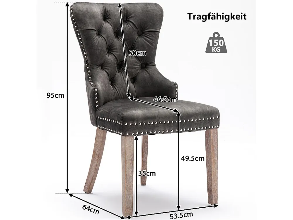 Set van 6 Eetkamerstoelen - Fluwelen zitting - Massief houten poten - Luxe design - Grijs Merax