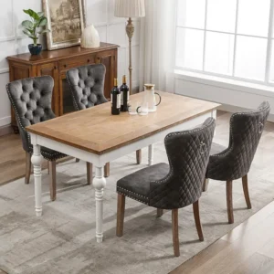 Set van 4 Eetkamerstoelen - Fluwelen zitting - Massief houten poten - Luxe design - Grijs Merax