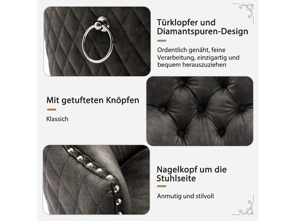 Set van 2 Eetkamerstoelen - Fluwelen zitting - Massief houten poten - Luxe design - Grijs Merax