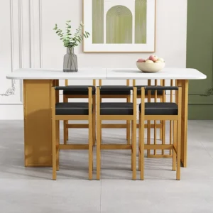 Set van 6 eetkamerstoelen, kunstleer woonkamerstoelen, metalen poten, comfortabel en stijlvol, voor keuken, zwart en goud...