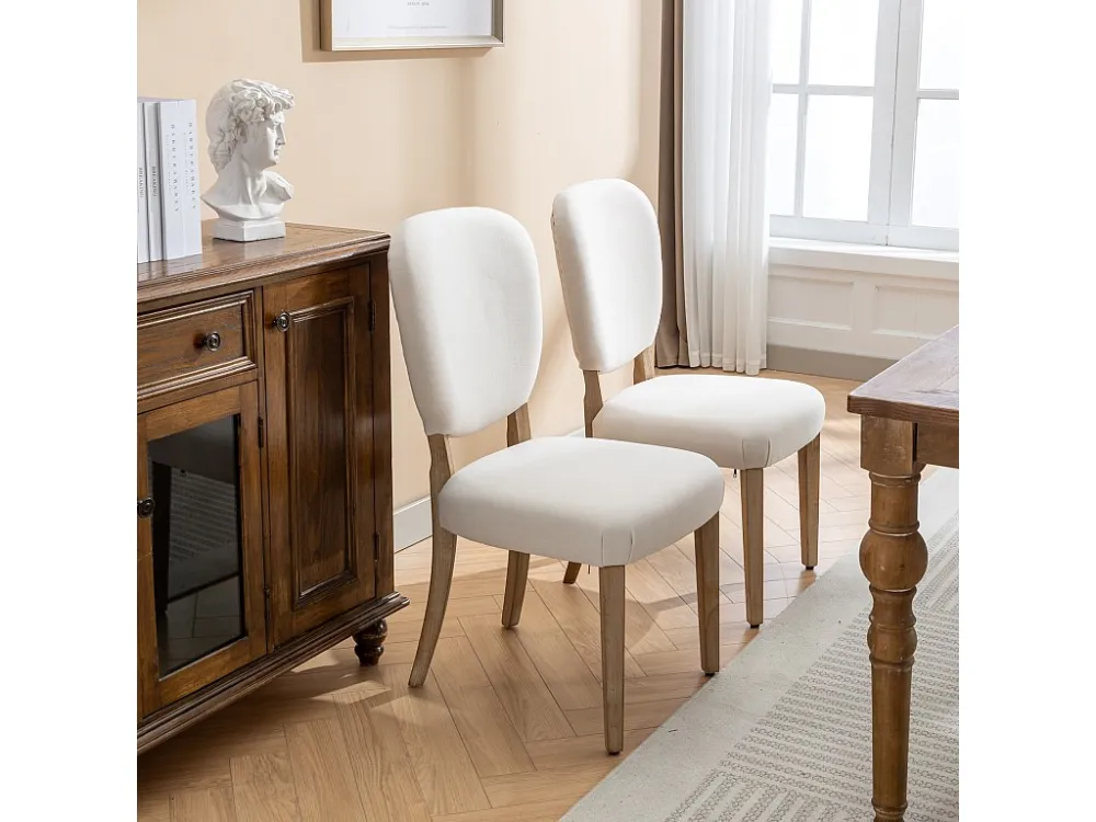 Set van 2 Eetkamerstoelen - Linnenstof - met rugleuning versierd met koperen studs - Massief walnoot poten - Crème Merax