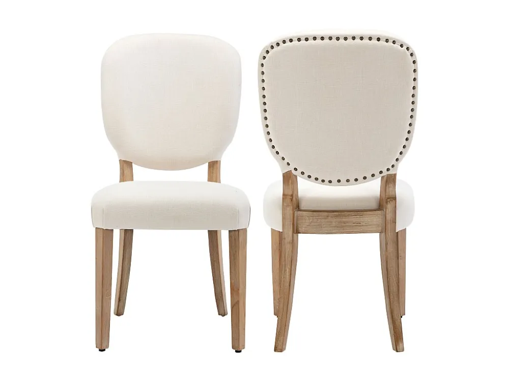 Set van 2 Eetkamerstoelen - Linnenstof - met rugleuning versierd met koperen studs - Massief walnoot poten - Crème Merax