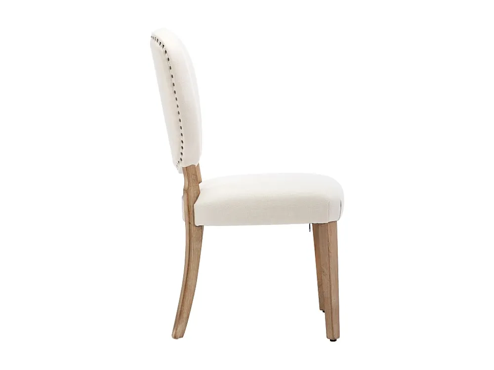 Set van 4 Eetkamerstoelen - Linnenstof - met rugleuning versierd met koperen studs - Massief walnoot poten - Crème Merax