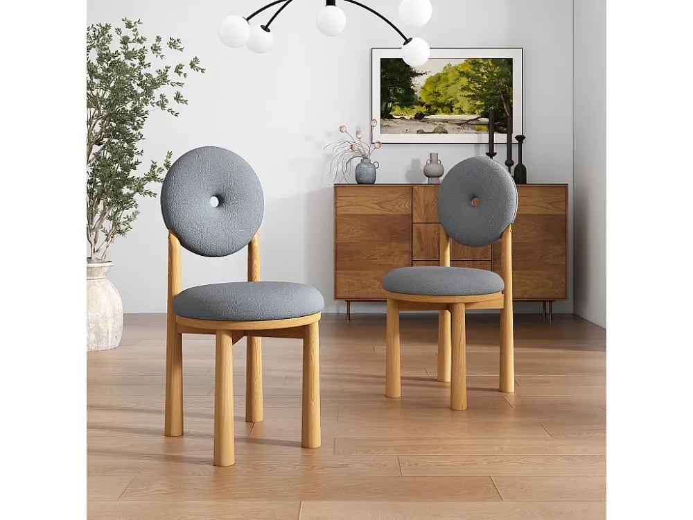 Set van 2 eetkamerstoelen van sherpastof - rubberhouten poten - moderne stijl - grijs Merax