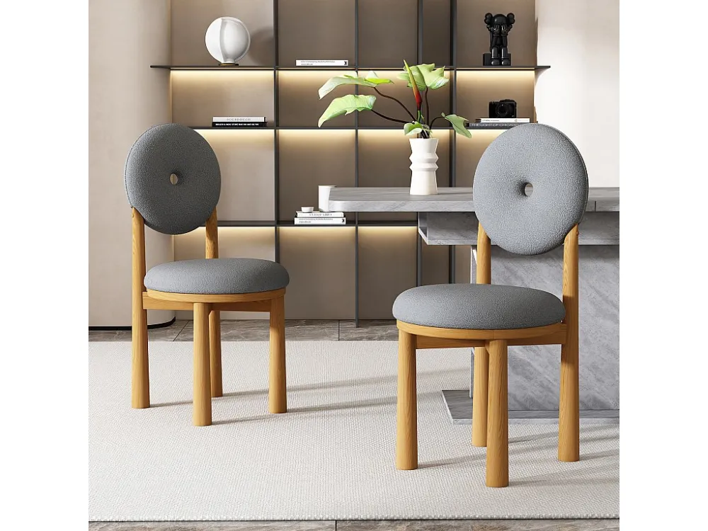 Set van 2 eetkamerstoelen van sherpastof - rubberhouten poten - moderne stijl - grijs Merax