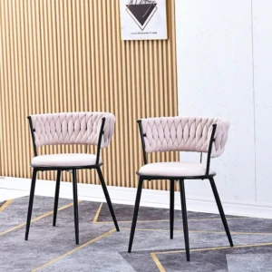 Set van 2 eetkamerstoelen, woonkamerstoel, bekleed met fluweel, met armleuningen, Scandinavische stijl, voor keuken, roze...