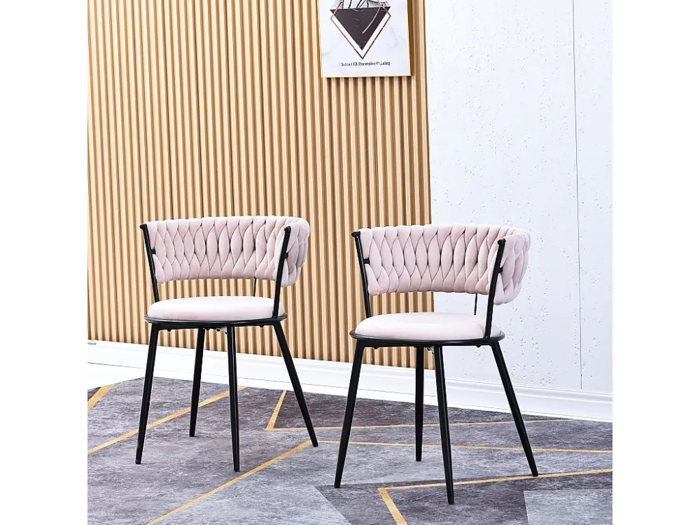 Set van 2 eetkamerstoelen, woonkamerstoel, bekleed met fluweel, met armleuningen, Scandinavische stijl, voor keuken, roze...