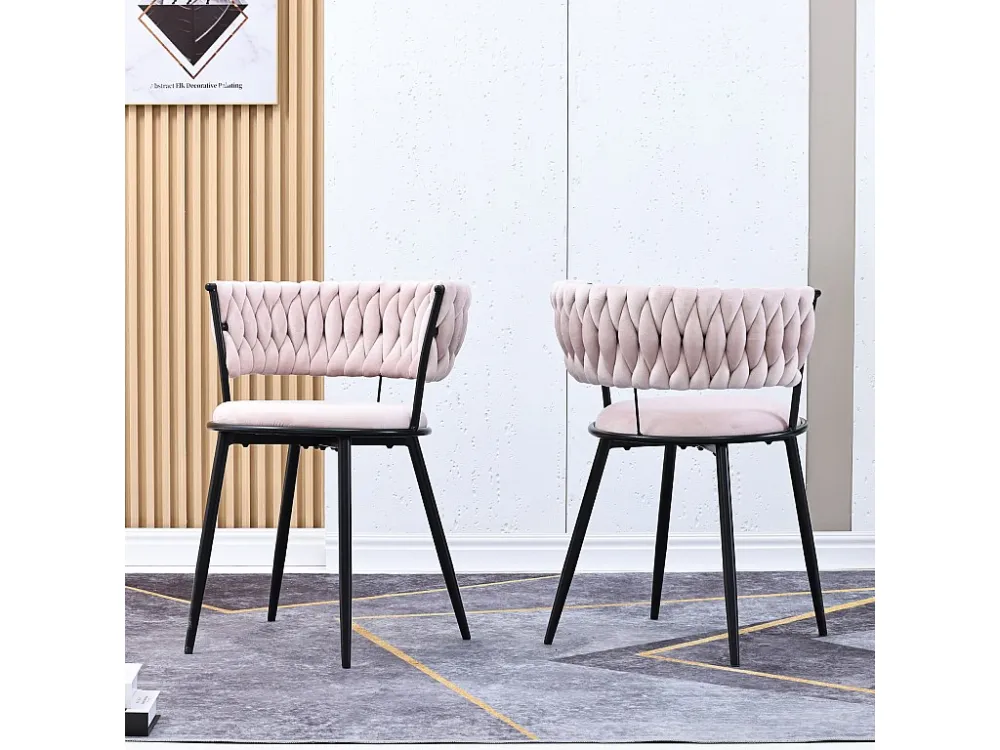 Set van 2 eetkamerstoelen, woonkamerstoel, bekleed met fluweel, met armleuningen, Scandinavische stijl, voor keuken, roze...
