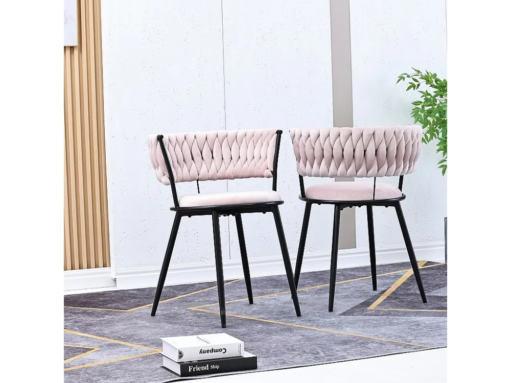 Set van 2 eetkamerstoelen, woonkamerstoel, bekleed met fluweel, met armleuningen, Scandinavische stijl, voor keuken, roze...