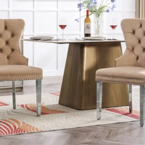 Set van 2 fluwelen eetkamerstoelen - massief houten poten - rugleuning ruitpatroon - bruin Merax