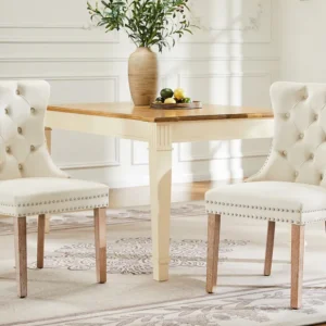 Set van 2 fluwelen eetkamerstoelen - massief houten poten - rugleuning ruitpatroon - beige Merax