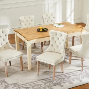 Set van 6 fluwelen eetkamerstoelen - massief houten poten - rugleuning ruitpatroon - beige Merax