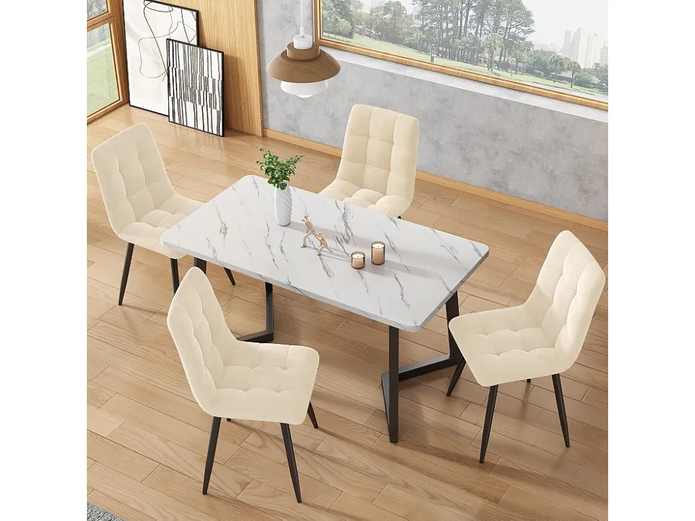 Set van 4 fluwelen eetkamerstoelen - metalen poten - beige Merax