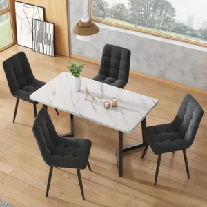 Set van 4 fluwelen eetkamerstoelen - metalen poten - donkergrijs Merax