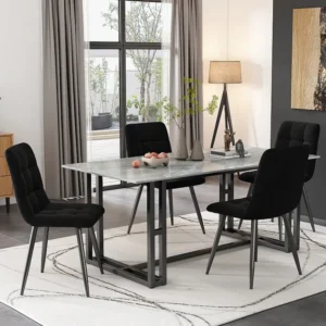 Set van 4 fluwelen eetkamerstoelen - metalen poten - zwart Merax