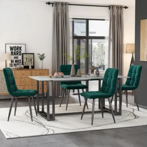 Set van 4 fluwelen eetkamerstoelen - metalen poten - donkergroen Merax