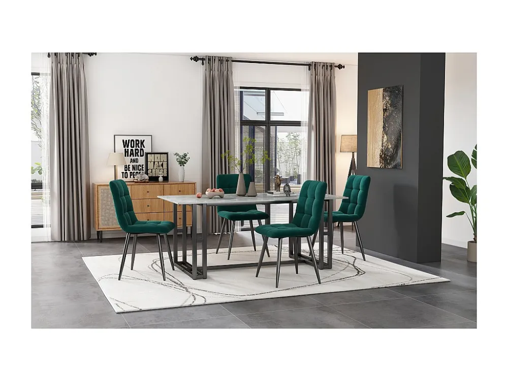 Set van 4 fluwelen eetkamerstoelen - metalen poten - donkergroen Merax