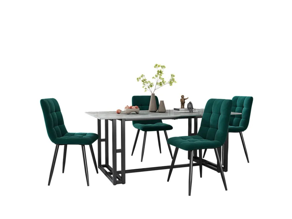 Set van 4 fluwelen eetkamerstoelen - metalen poten - donkergroen Merax