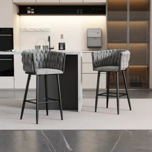 Set van 2 fluwelen eetkamerstoelen voor de woonkamer met 4 metalen poten - grijs Merax