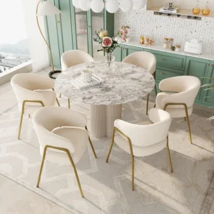Set van 6 fluwelen en metalen eetkamerstoelen - wit - 61 x 48 x 78 cm Merax