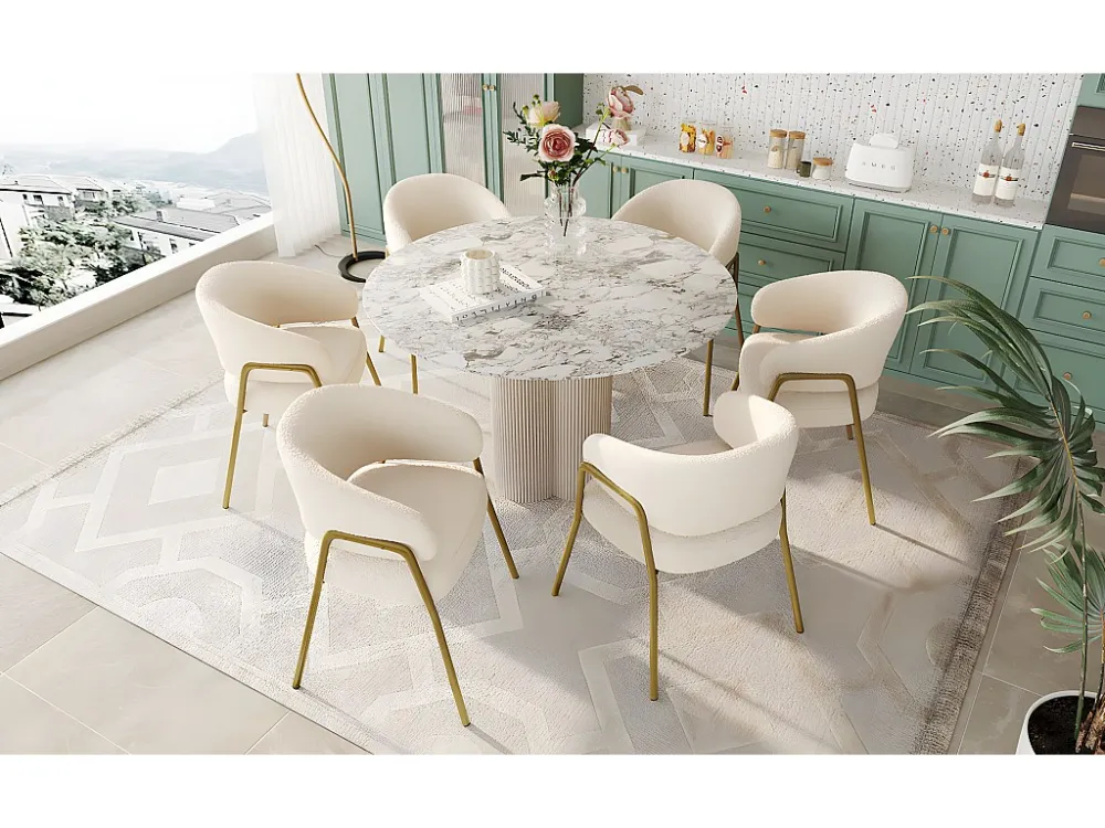 Set van 6 fluwelen en metalen eetkamerstoelen - wit - 61 x 48 x 78 cm Merax