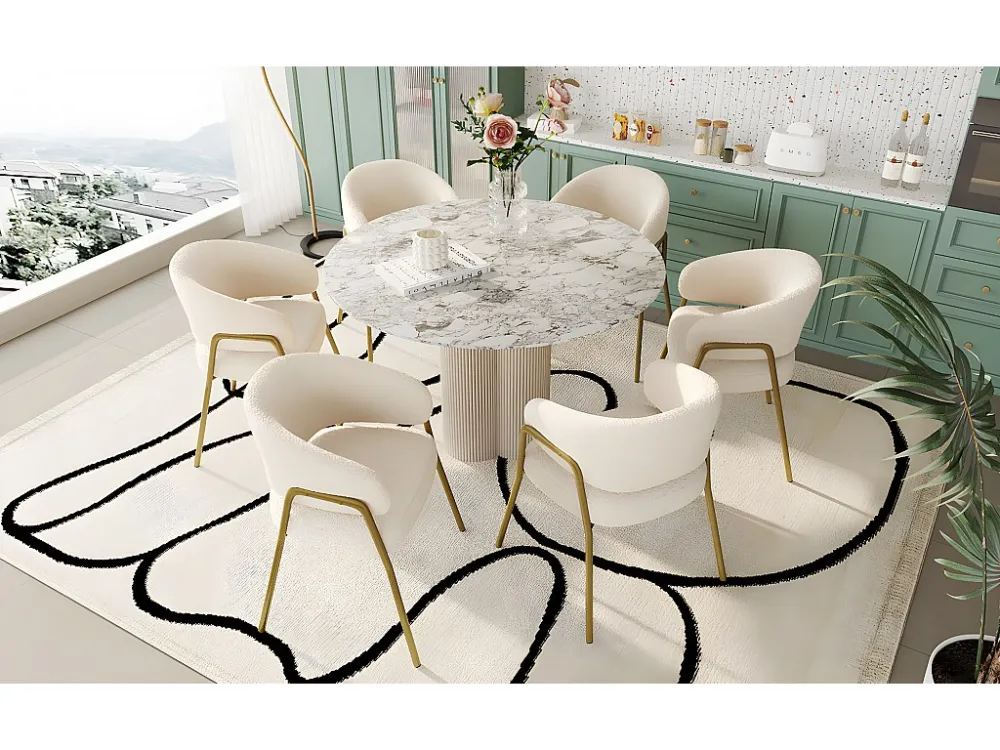 Set van 6 fluwelen en metalen eetkamerstoelen - wit - 61 x 48 x 78 cm Merax