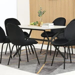 Set van 6 stoelen bekleed met fluweel - Ronde rugleuning - Metalen poten - Zwart Merax