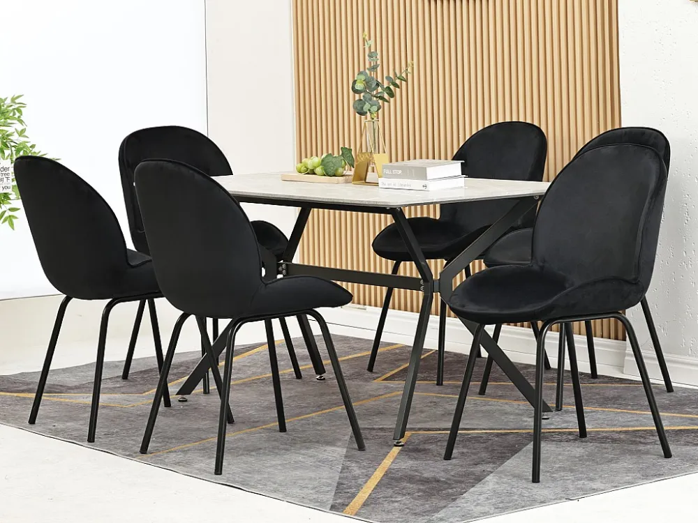 Set van 6 stoelen bekleed met fluweel - Ronde rugleuning - Metalen poten - Zwart Merax
