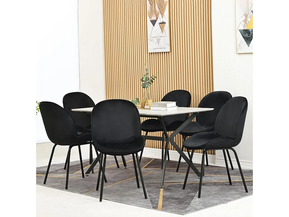 Set van 6 stoelen bekleed met fluweel - Ronde rugleuning - Metalen poten - Zwart Merax