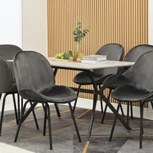Set van 6 stoelen bekleed met fluweel - Ronde rugleuning - Metalen poten - Grijs Merax