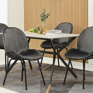 Set van 4 stoelen bekleed met fluweel - Ronde rugleuning - Metalen poten - Grijs Merax