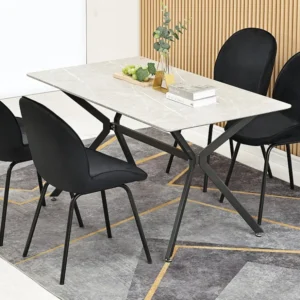 Set van 4 stoelen bekleed met fluweel - Ronde rugleuning - Metalen poten - Zwart Merax