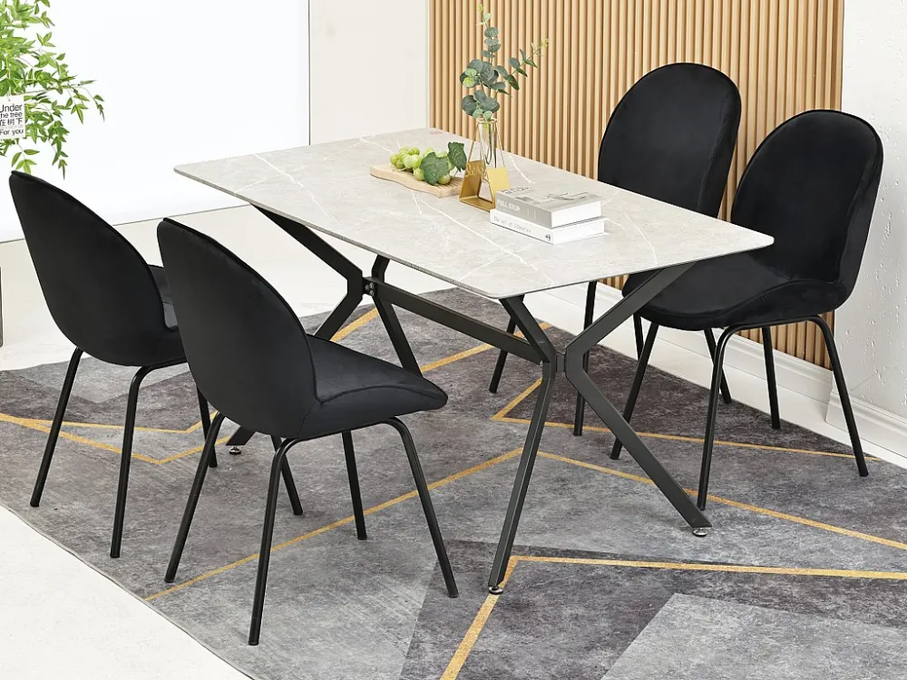 Set van 4 stoelen bekleed met fluweel - Ronde rugleuning - Metalen poten - Zwart Merax