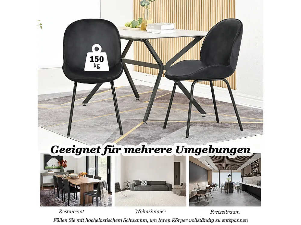 Set van 4 stoelen bekleed met fluweel - Ronde rugleuning - Metalen poten - Zwart Merax