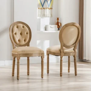 Set van 2 stoelen met ronde rugleuning bekleed met fluweel - Massief houten poten - Zonder armleuningen - Retro stijl - Be...